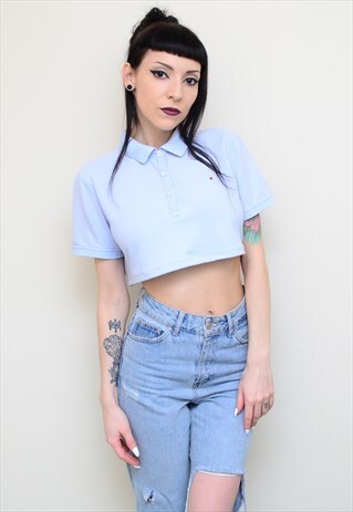 00'S RETRO BABY BLUE REWORKED CROPPED TOMMY HILFIGER POLO