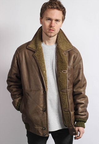 VINTAGE LEATHER BOMBER SHERPA JACKET