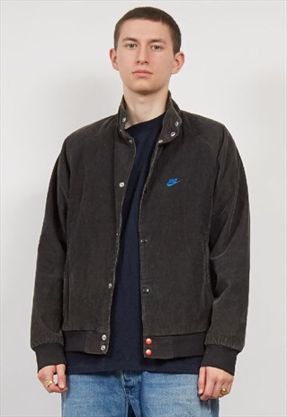 VINTAGE 90'S NIKE WASHED BLACK CORDUROY BOMBER JACKET