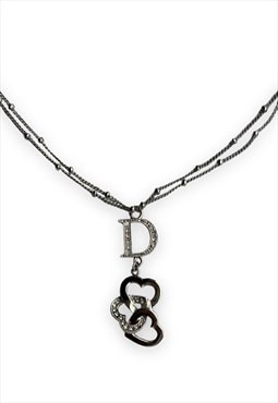 Dior necklace diamante heart silver tone chain vintage Y2K 