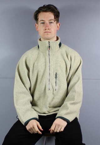 VINTAGE BERGHAUS 1/4 ZIP FLEECE SWEATSHIRT IN BEIGE WITH ZIP