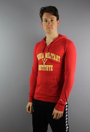 VINTAGE CHAMPION VIRGINIA MILITARY INSTITUTE HOODIE IN RED W