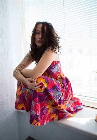 VINTAGE 60'S MULTICOLOUR PATTERNED MIDI SUMMER DRESS