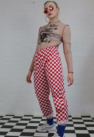 HIGH WAIST CHECKERBOARD TROUSERS IN RED