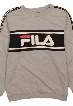 Vintage 90's Fila Sweatshirt Spellout Crew Neck Grey Medium