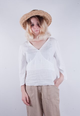 VINTAGE PEASANT STYLE LINEN LAURA ASHLEY BLOUSE