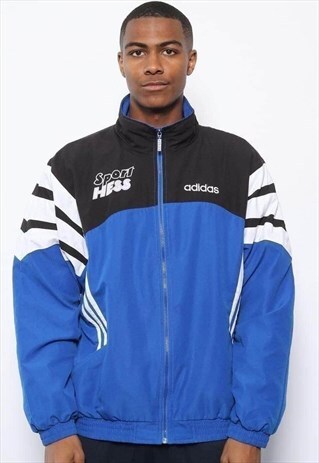VINTAGE ADIDAS LOGO TRACK JACKET BLUE AND BLACK