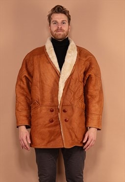 Vintage 80's Men Sheepskin Coat in Caramel Brown