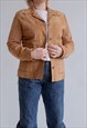 VINTAGE FITTED BUTTON UP SOFT SUEDE WOMEN JACKET IN BROWN S