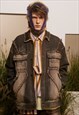 Vintage wash denim jacket bleached jean varsity ripped coat