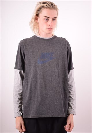 NIKE MENS VINTAGE TOP LONG SLEEVE LARGE GREY 90S