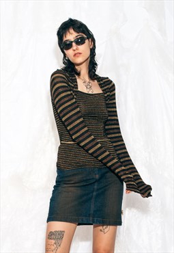 Vintage Y2K Striped Top in Black and Gold Glitter