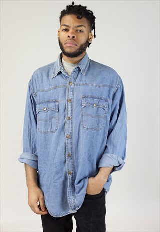 VINTAGE 90S LIGHT WASH DENIM BLUE SHIRT