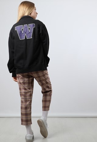VINTAGE CHAMPION SMALL BLACK PRINT ZIPPED SWEATSHIRT