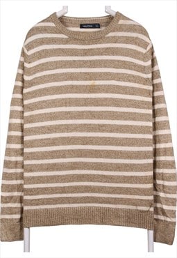 Vintage 90's Nautica Jumper Knitted Striped Crewneck Brown,