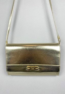 80's Vintage Bag Gold PVC Ladies Envelope Handbag