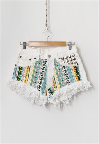LEVIS 501 SHORTS REWORKED VINTAGE AZTEC CUT OFF DENIM