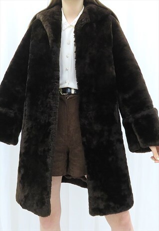 70S VINTAGE BROWN FAUX FUR COAT
