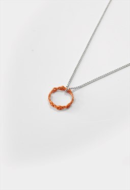 54 Floral Resin Orange Ring Pendant Necklace Chain - Silver