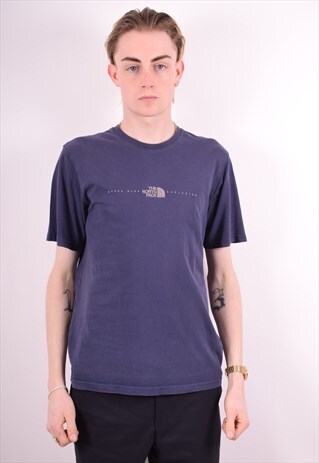 THE NORTH FACE MENS VINTAGE T-SHIRT TOP MEDIUM NAVY BLUE 90S