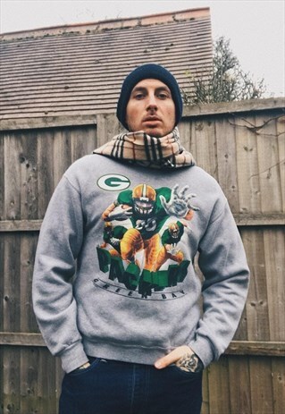 VINTAGE GREEN BAY PACKERS GREY PRINT SWEATER SWEATSHIRT