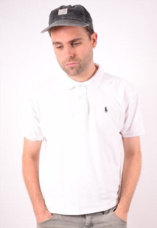 POLO RALPH LAUREN MENS VINTAGE POLO SHIRT LARGE WHITE 90S