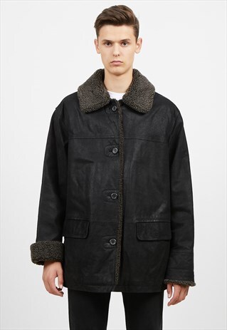 VINTAGE BLACK JOY LEATHER SHEARLING LINING JACKET