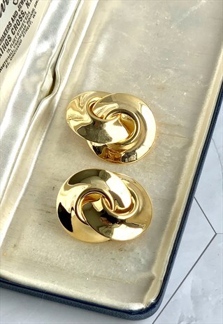 90S GOLD INTERLINKED HOOP EARRINGS VINTAGE JEWELLERY