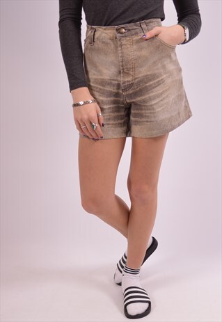 JUST CAVALLI WOMENS VINTAGE DENIM SHORTS W32 KHAKI 90S