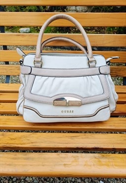 Y2K Vegan Leather Guess Silver Embossed Logo Tote Beige Bag