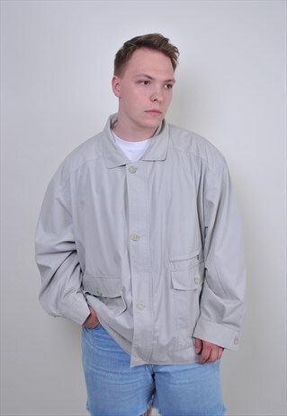 80S BEIGE HARRINGTON JACKET, VINTAGE MENS WORKER SPRING TOP