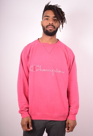 CHAMPION MENS VINTAGE SWEATSHIRT JUMPER LARGE PINK 90S