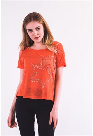 COTTON T SHIRT WITH EMBELLISHED STAR IN RED