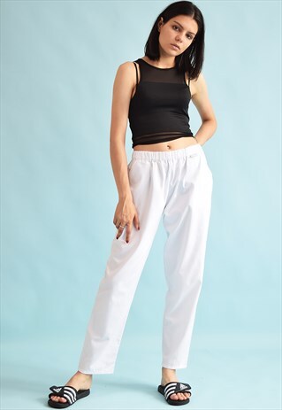 90'S RETRO REGULAR WAIST STRAIGHT PURE WHITE DENIM JEANS