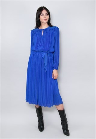 Brigitte Of London Ladies Vintage Blue Dress Slinky Midi