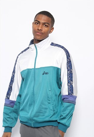 VINTAGE ASICS TAPE LOGO TRACK JACKET BLUE WHITE