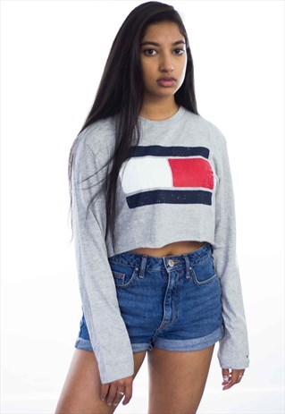 NEW REWORKED TOMMY HILFIGER CROP TOP LOGO 90S XL 4.1
