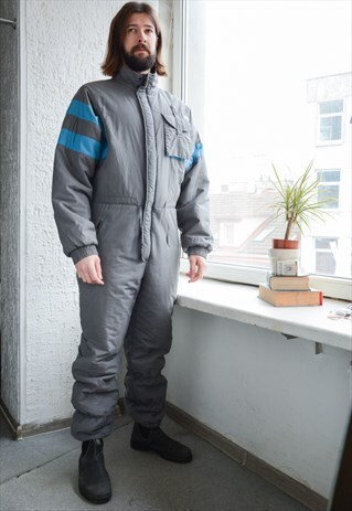 Vintage Grey High Collar Skiing Suit