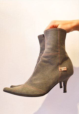 DESIGNER DIOR GREY & PINK BOOTS HEELS