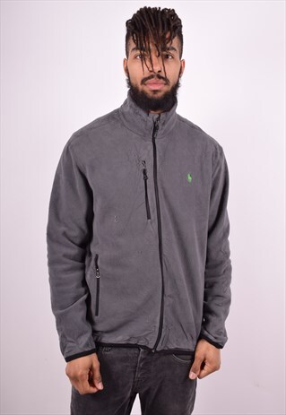 POLO RALPH LAUREN MENS VINTAGE FLEECE JACKET LARGE GREY 90'S