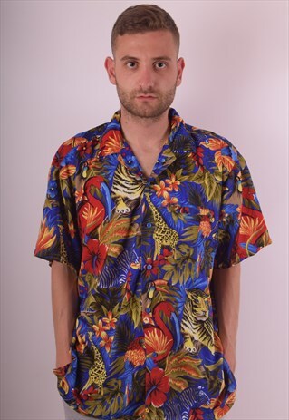 VINTAGE FESTIVAL SHIRT TROPICAL PRINT MADE IN INDIA (588)