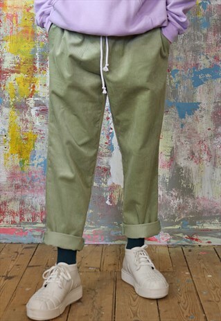 Cord Drawstring Trousers in green