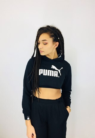 VINTAGE BLACK PUMA CROPPED HOODIE