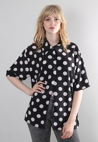 VINTAGE 80S POLKA DOT OVERSIZE DRAPE SHIRT