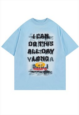 Smoke print t-shirt retro slogan tee grunge tiedye top blue