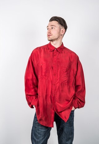 VINTAGE 1980S RED SILK SHIRT