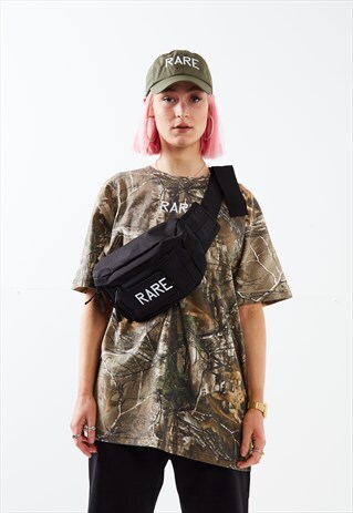 BUMBAG IN BLACK WITH WHITE EMBROIDERY