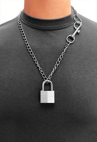 30MM PADLOCK JEAN CHAIN CHUNKY CURB NECKLACE CHAIN - SILVER