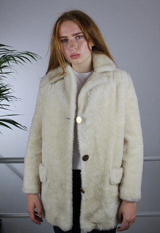 VINTAGE FAUX FUR COAT CREAM