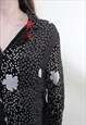 VINTAGE 90S ABSTRACT BLOUSE, BLACK CROPPED BLOUSE SHEER 
